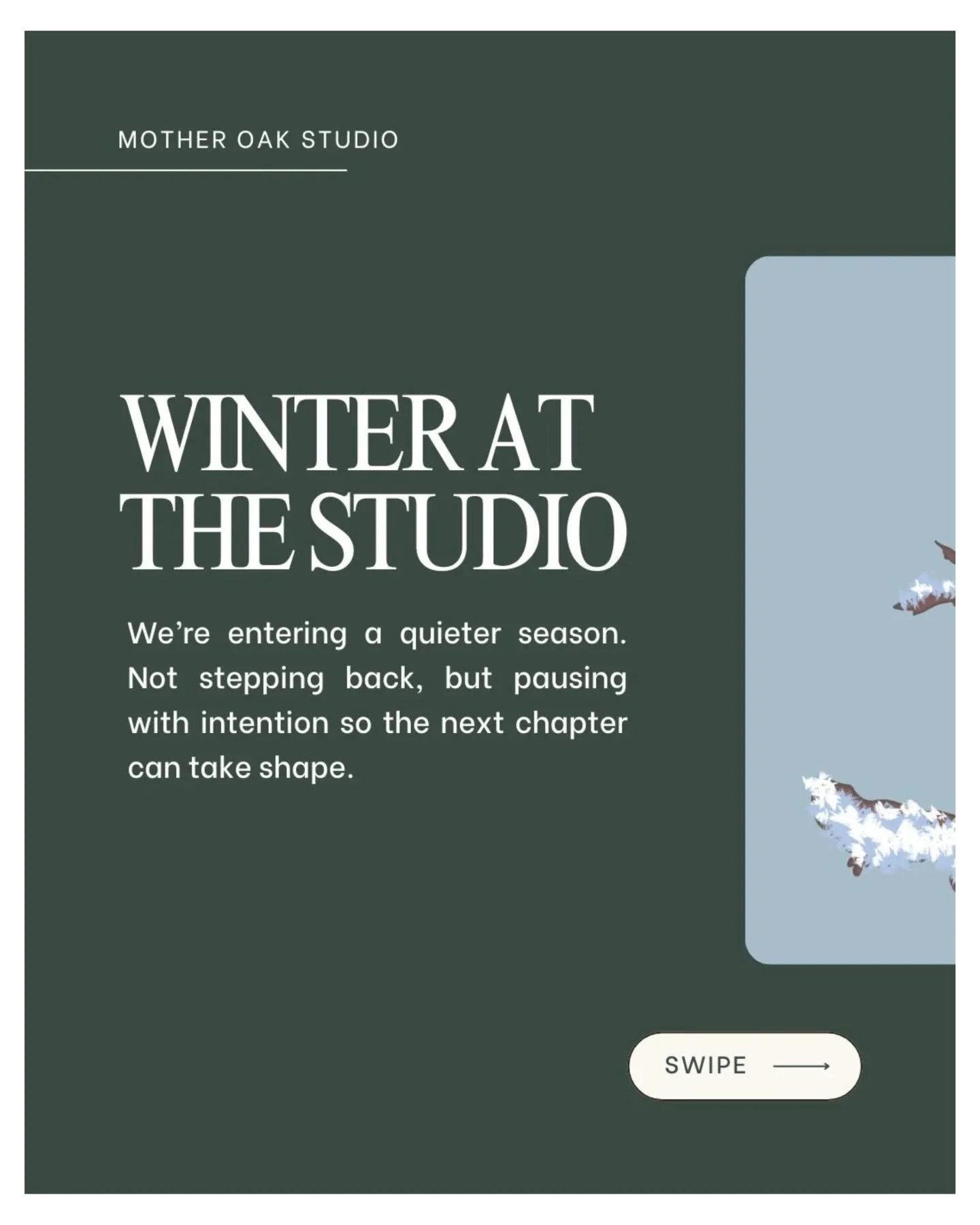 In business, as in nature, not every season is for growth. Winter invites us to pause, listen, and tend to what sustains us. 

@motheroakstudio this is our season of root work. 

We&rsquo;re taking a sacred pause&mdash;no new projects until spring&md