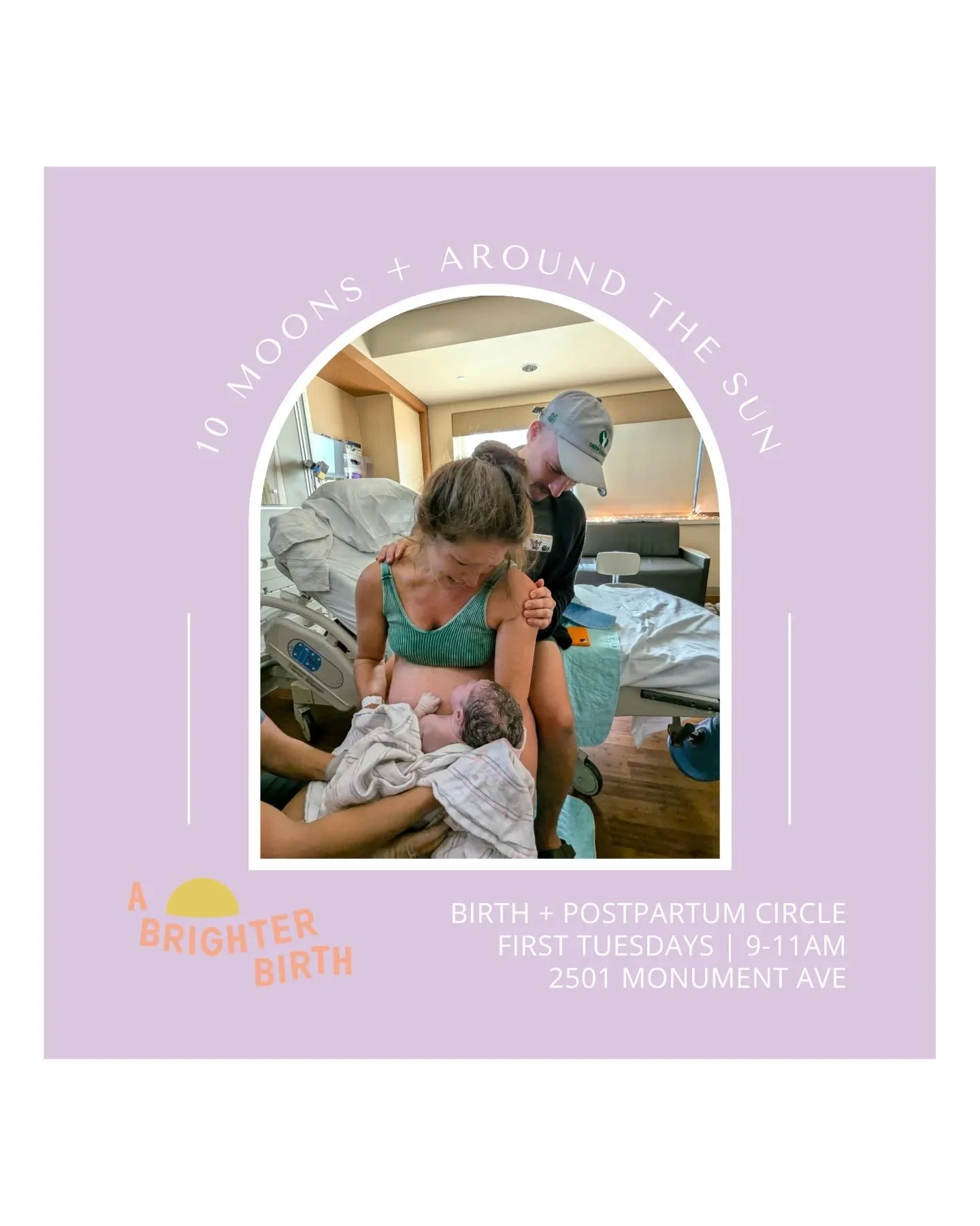 Birth + Postpartum circle is Tuesday:
2/3 | 9-11am | in our beautiful + cozy space within the Branch Museum: 2501 Monument Ave 

10 Moons + Around the Sun is our free monthly support circle open to all! Pregnant folks and postpartum folks are encoura