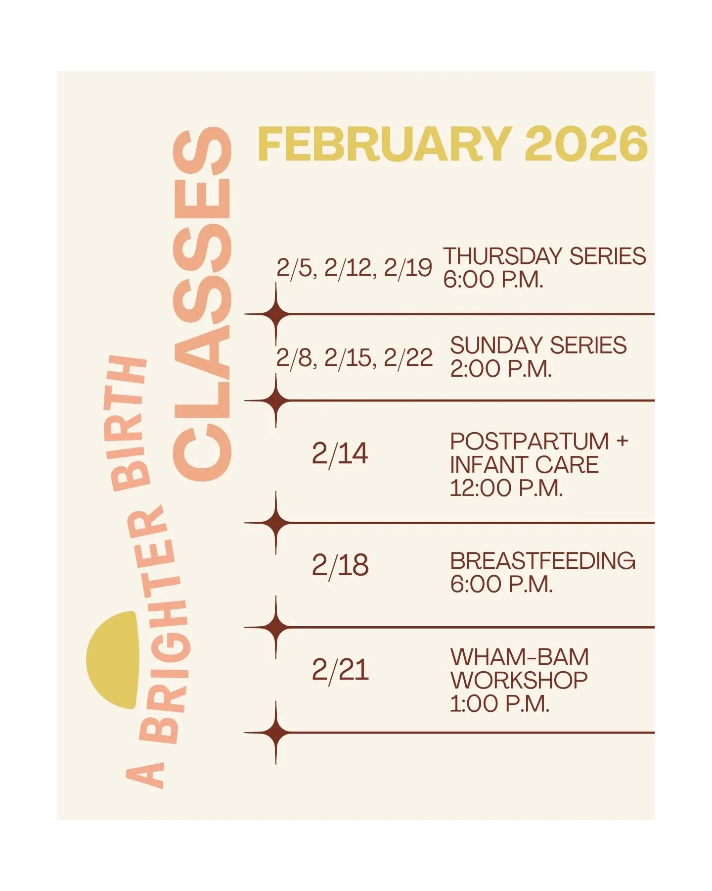 Time to sign up for classes! Here's our February schedule and you can find the rest of the year on our website ☀️

Have you been looking for comprehensive, unbiased, evidence based, out of hospital education leading up to your birth, feeding journey 