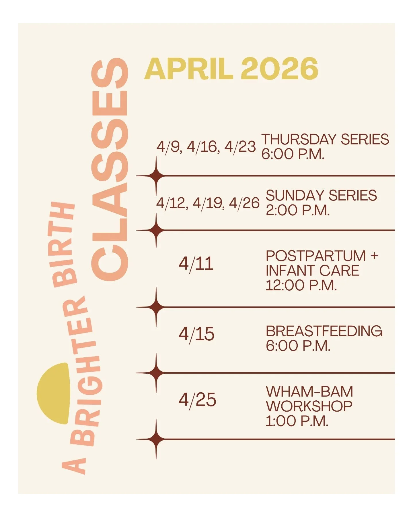 Time to sign up for classes! Here's our April schedule and you can find the rest of the year on our website ☀️

Have you been looking for comprehensive, unbiased, evidence based, out of hospital education leading up to your birth, feeding journey and