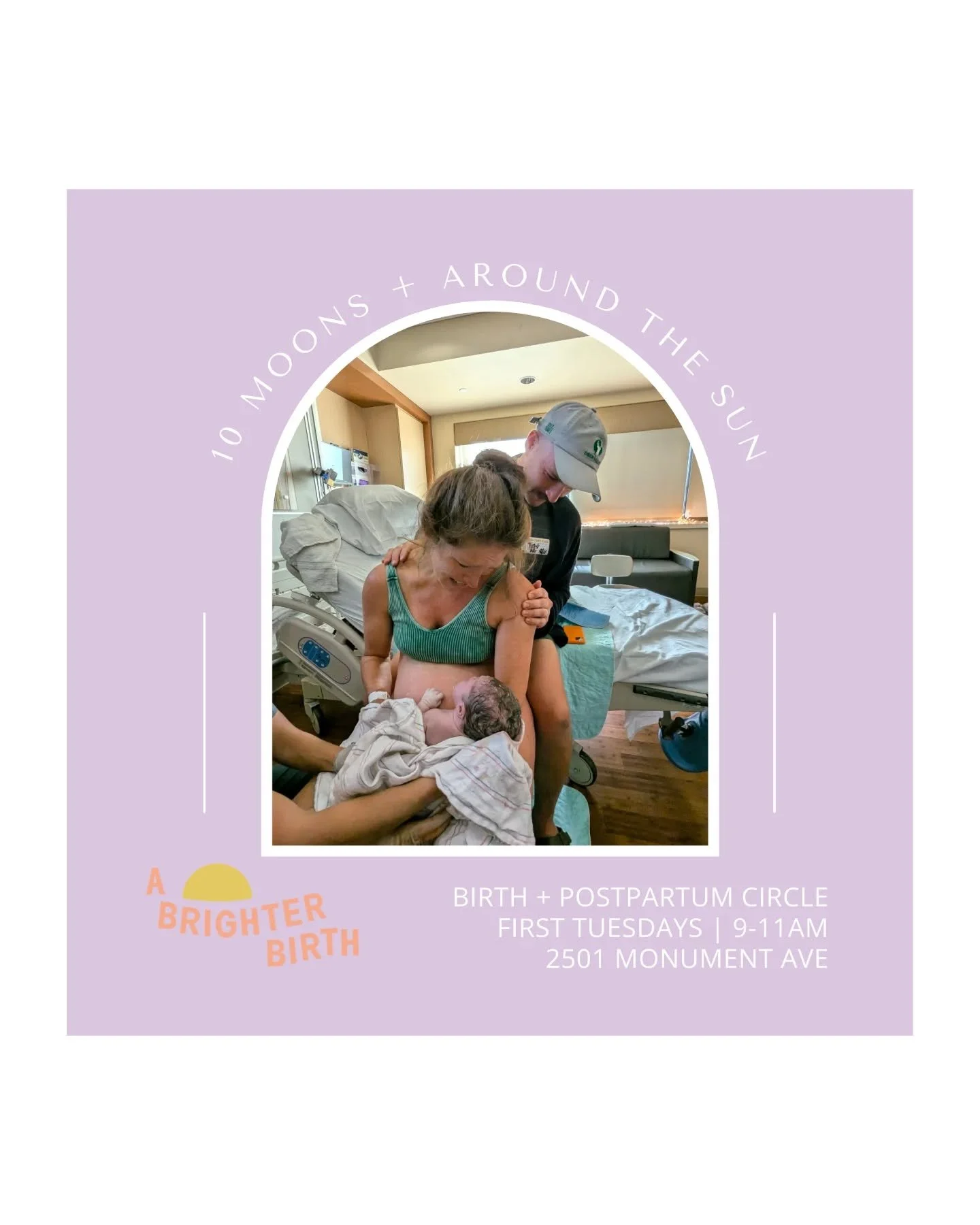 Our Birth + Postpartum Circle is Tuesday:
June 2 | 9-11am | in our beautiful + cozy space within the Branch Museum: 2501 Monument Ave 

10 Moons + Around the Sun is our free monthly support circle open to all! Pregnant folks and postpartum folks are 
