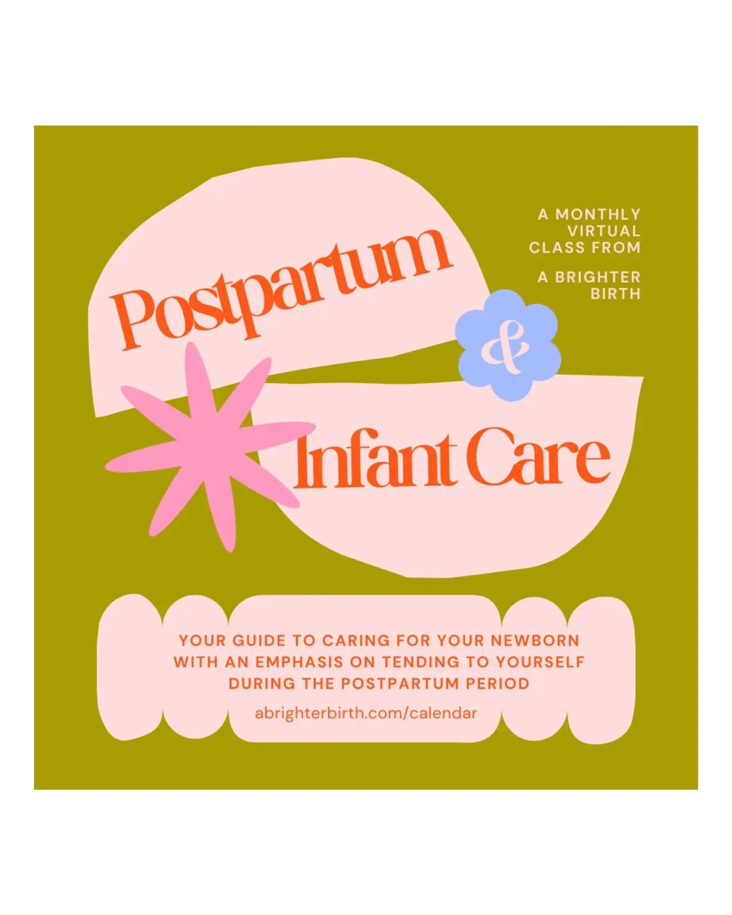 3rd trimester reminder 📌 Take Postpartum + Infant Care

This one-day workshop is taught via Zoom and is ideal for first-time parents or those seeking additional postpartum support. Taught by postpartum doula Ocean Hak-Kuhn, it complements the 3-Week