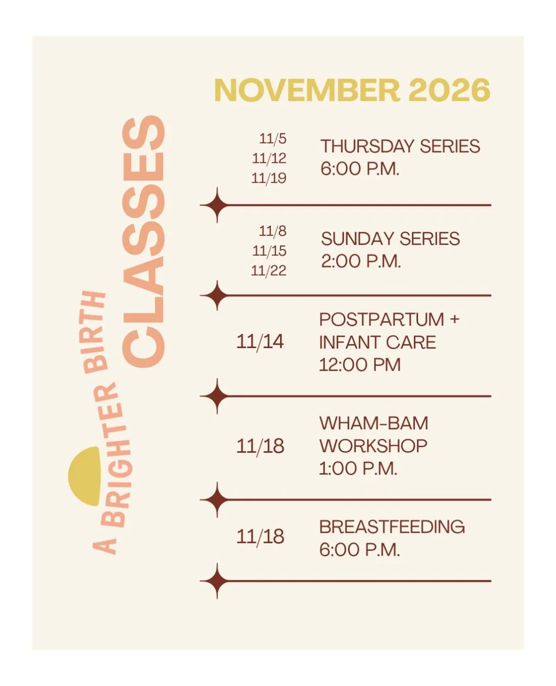 Join us for classes in November 💫

Looking for comprehensive, out-of-hospital education to prepare for your birth, feeding journey, and parenthood?

We offer a range of education options every month to help you feel confident and prepared as you ste