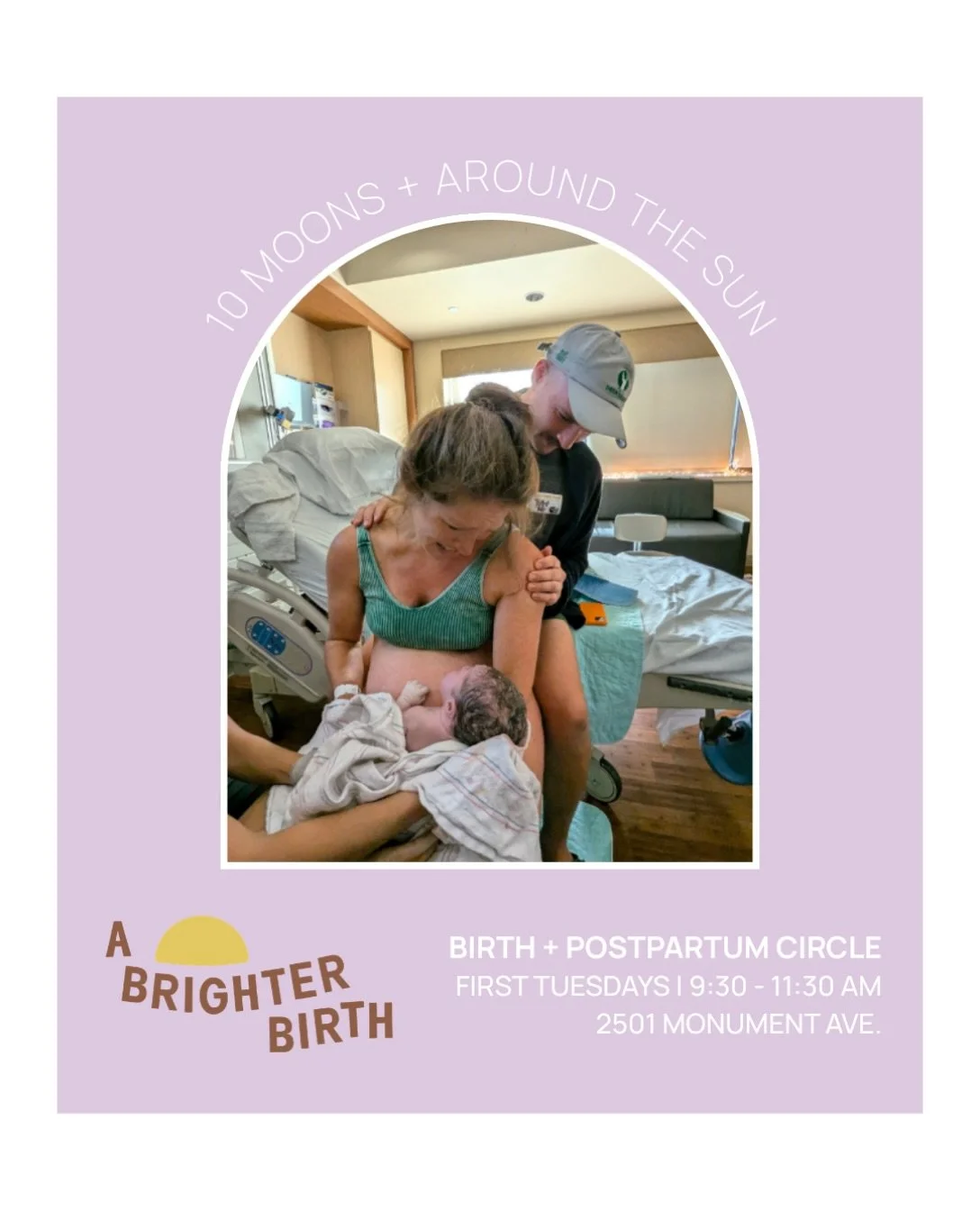 Our November Birth + Postpartum Circle is next week: Tuesday, November 3 | 9:30&ndash;11:30am | in our cozy space within the Branch Museum: 2501 Monument Ave. 

10 Moons + Around the Sun is our free monthly support circle open to all.

Pregnant folks