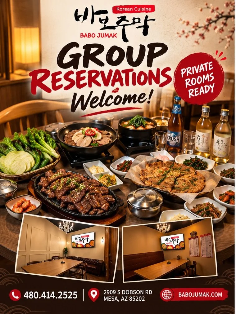 Planning a group dinner? Babo Jumak is ready for your crew! 🍻🥩🔥

Enjoy authentic Korean food, drinks, and good times together &mdash; now with private rooms available for group dinners, birthdays, celebrations, company gatherings, and more.

📍 29