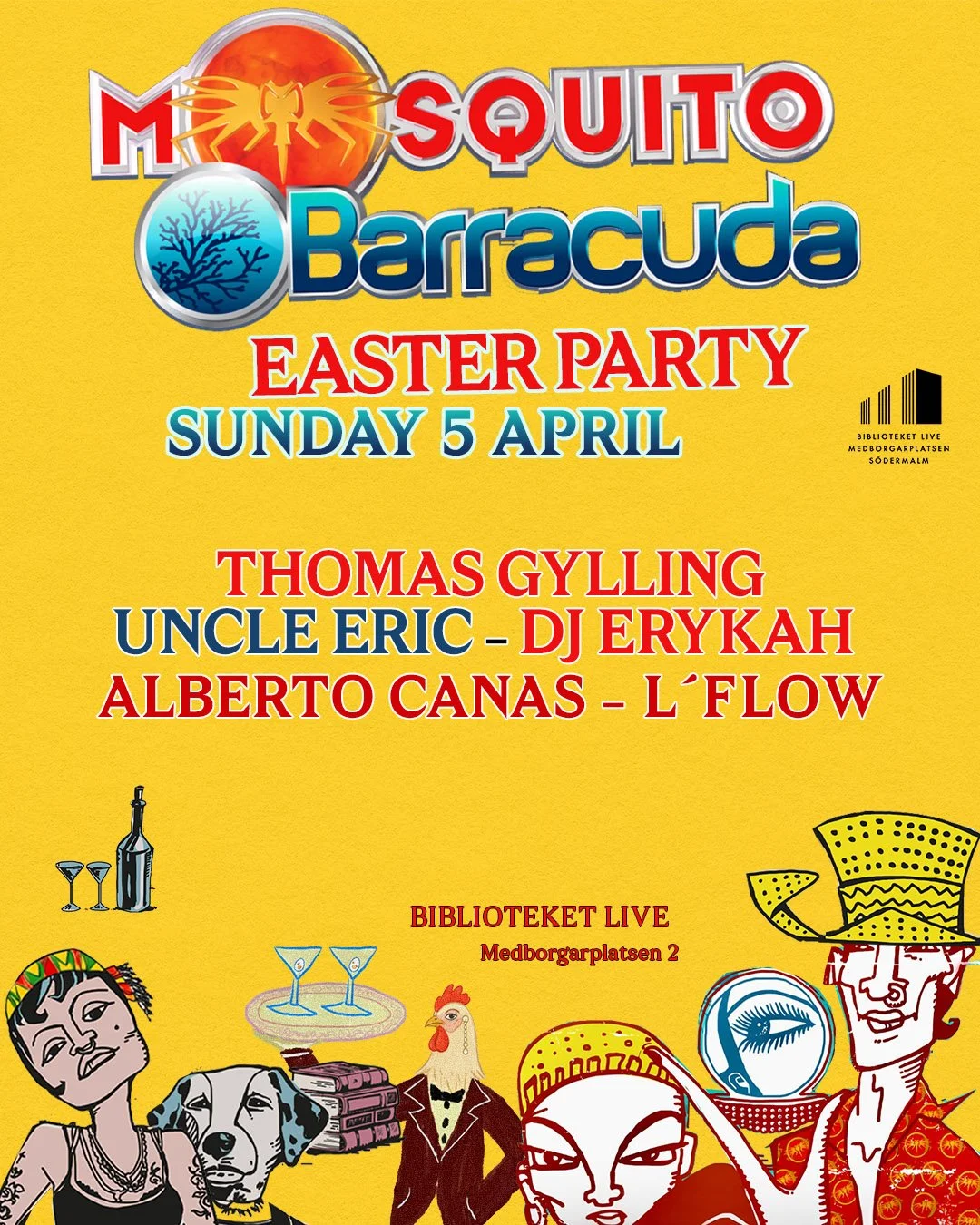Fest på biblioteketlive Mosquito Barracuda med tomas Gylling alberto canas
