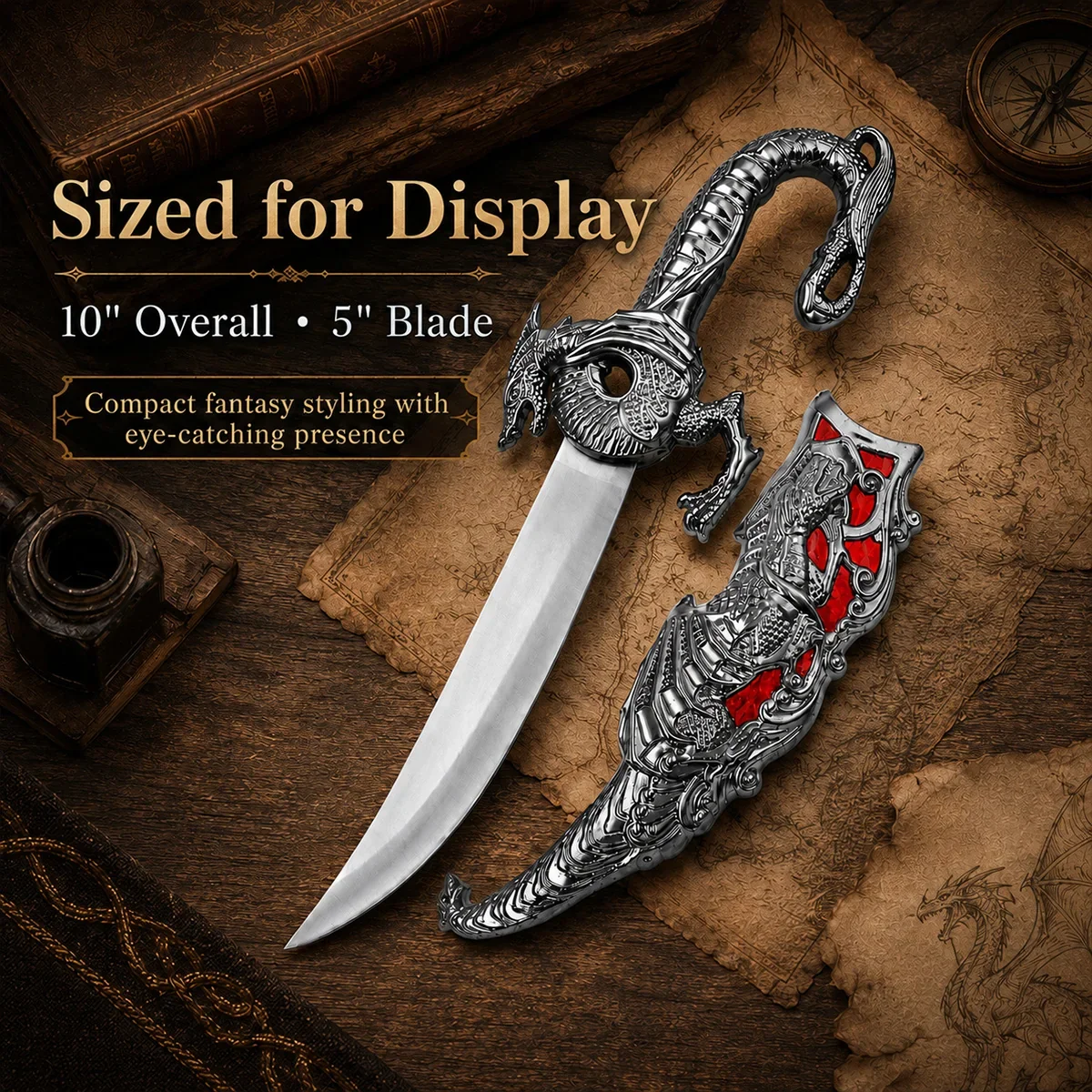 10" Blue Fantasy Dragon Dagger