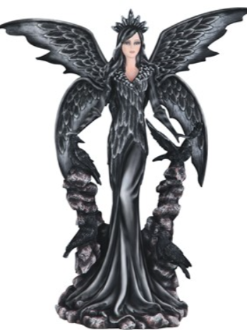 Large-Scale Dark Angel Fairy with Raven