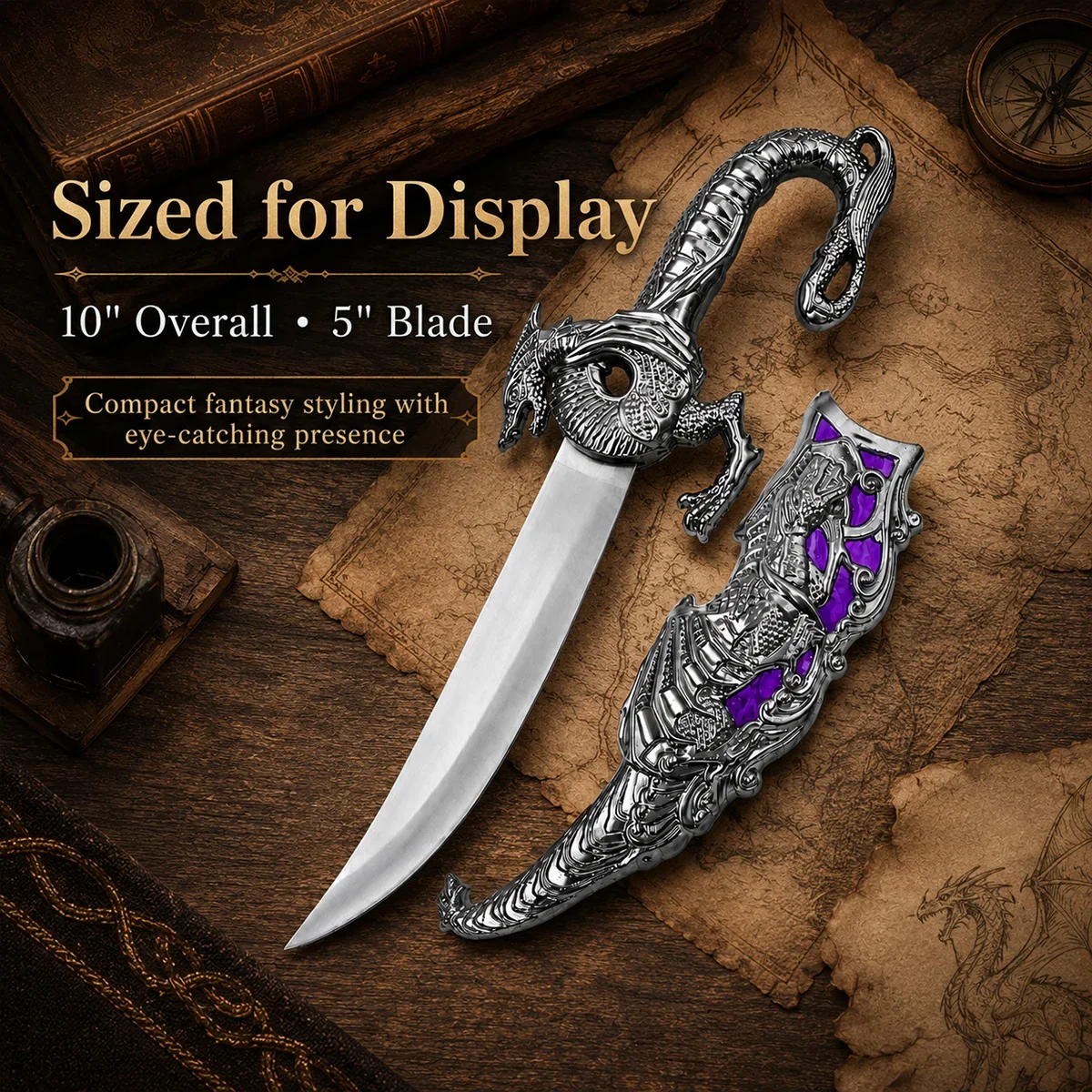 10" Purple Fantasy Dragon Dagger