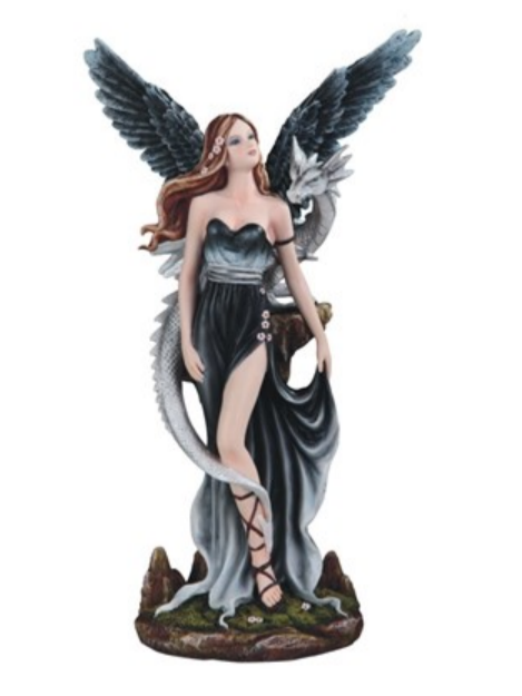 Dark Angel Fairy with White Dragon