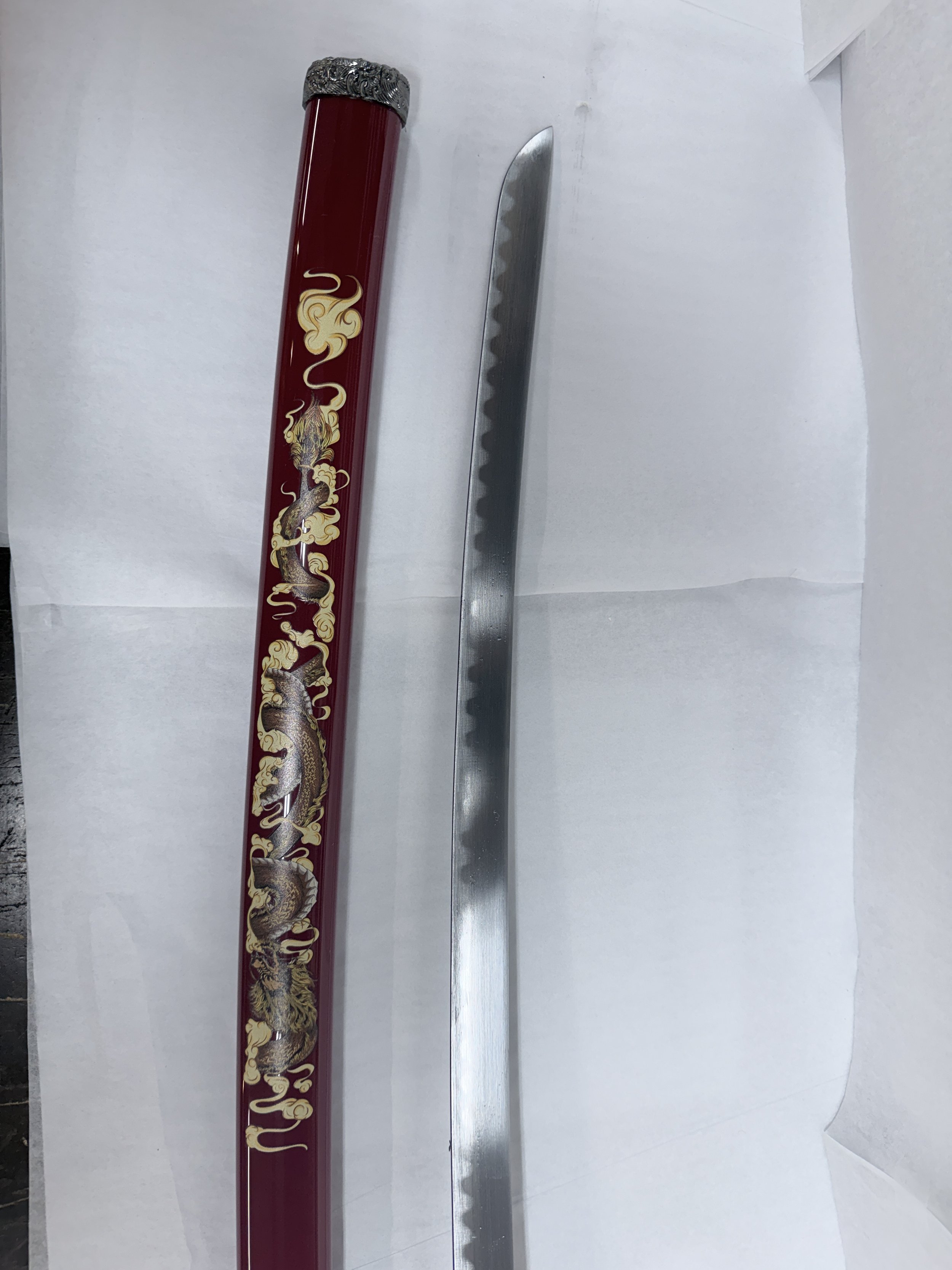 RED 39.5" Samurai Sword With Dragon Plastic Scabbard