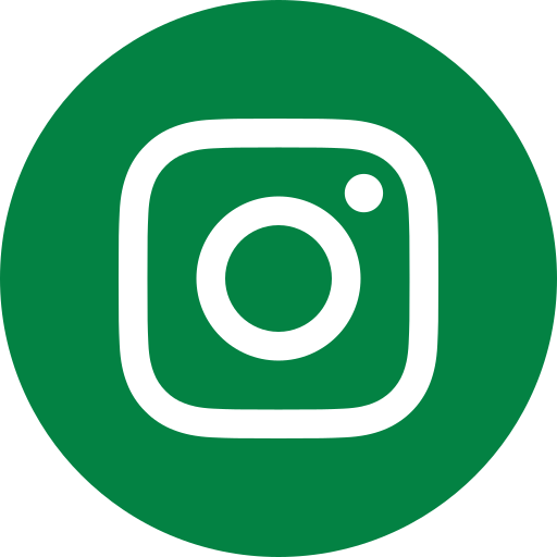 Green circle background with black Instagram logo in the center.