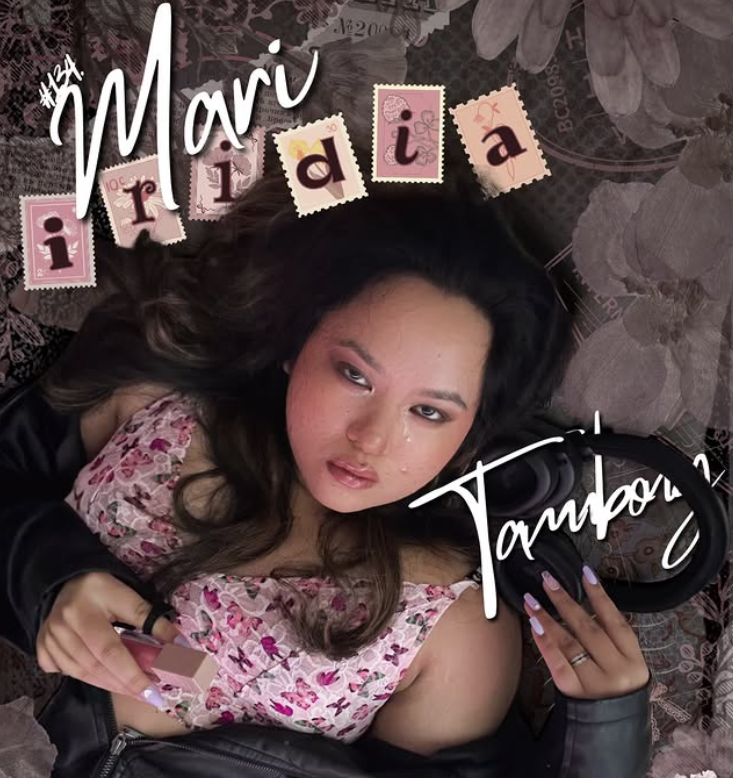Cover of a magazine featuring a woman with long dark hair, wearing a strapless pink dress, jewelry, and surrounded by colorful neon lights and swirls. The text appears to include a name, hashtag, season, and institution.