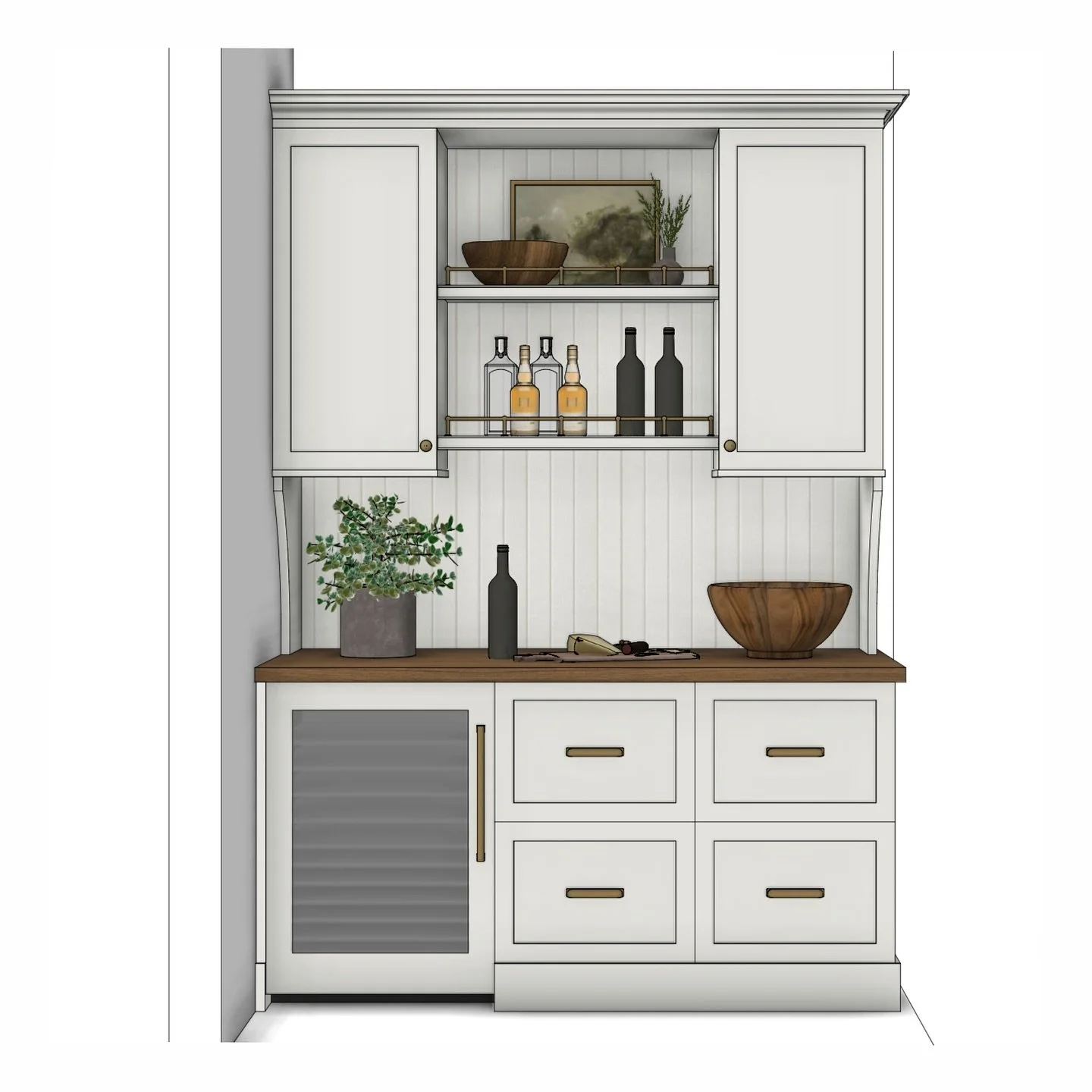Every square foot has potential. This bar cabinet transforms an unused corner into a space that&rsquo;s both functional and inviting.

A beverage fridge, deep storage drawers, and a mix of closed and open cabinetry make it just as practical as it is 