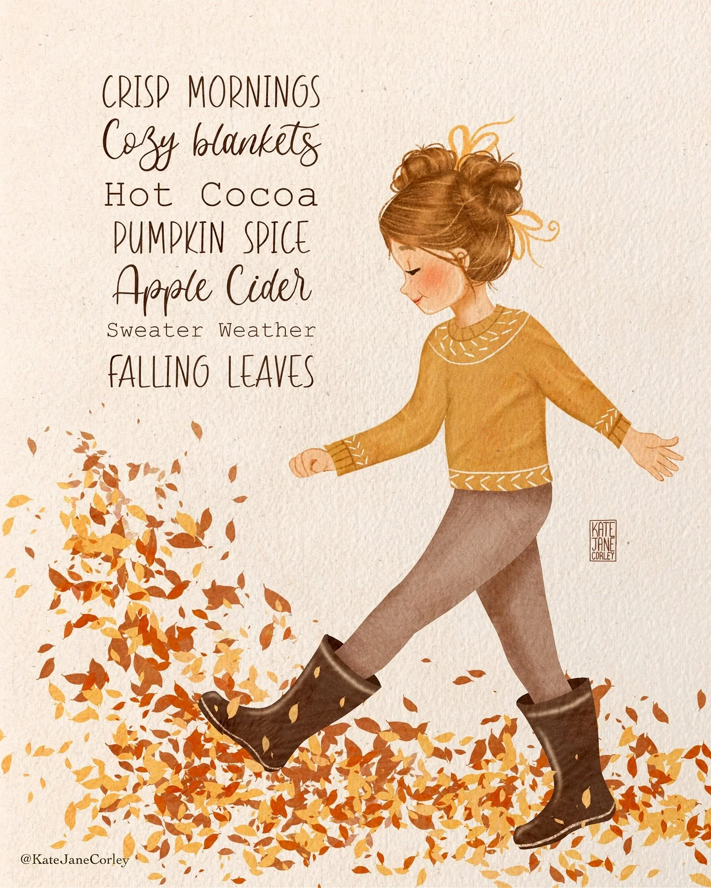 Yep&hellip; It&rsquo;s that time!
Crisp mornings, cozy blankets, Hot cocoa, pumpkin spice, apple cider, sweater weather, falling leaves. 🍂🥰🤗
.
.
.
.
.
.
.
.
.
.
. #fallillustration #fallinspiration #fallquotes #girlillustration #lightheartedquotes