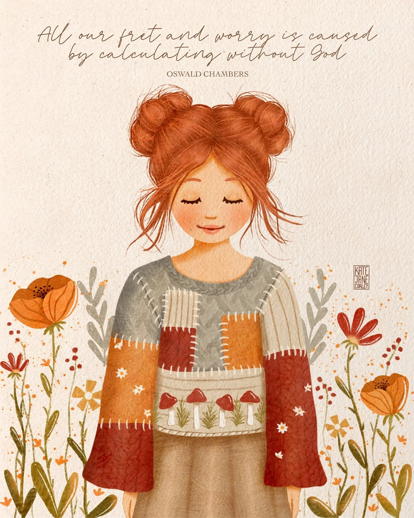 I never have been good at math 🤷&zwj;♀️
.
.
.
.
.
.
.
.
.
.
.
.
.
.
.
.
.
.
.
.
. Happy girl in a field of flowers wearing a cozy mushroom sweater. Christian quotes, Oswald chambers, #prettyart #girlillustration #girldrawing #cozyart #cozyaesthetic