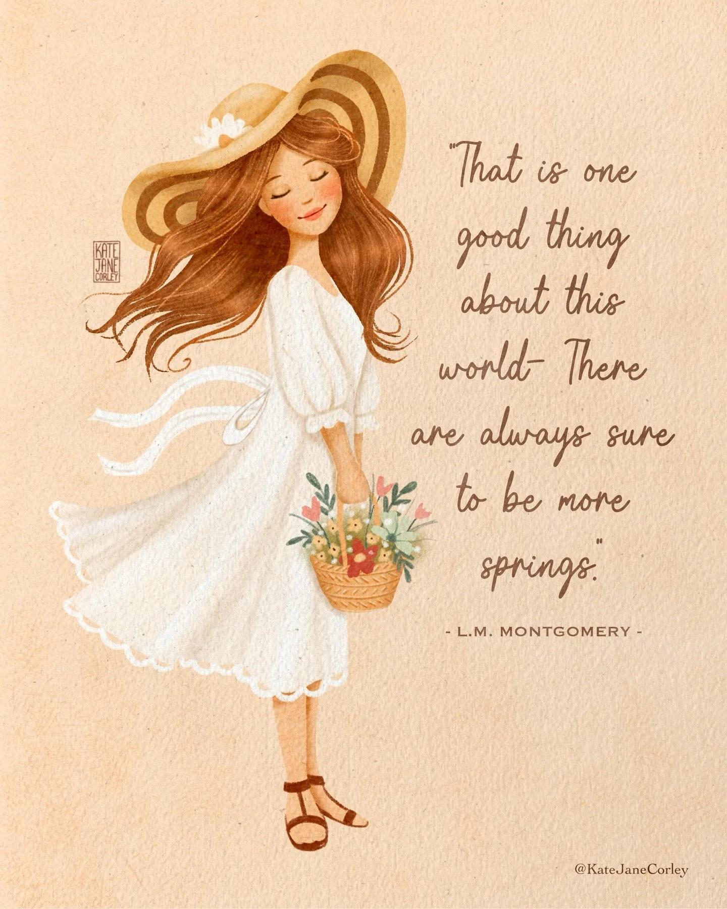 Feeling like staying in tonight and watching Anne of Green Gables for the 4 millionth time. Who&rsquo;s with me!?! 😀
Hope you enjoy this soft sweet spring illustration with a &ldquo;hint&rdquo; of Anne Shirley.

I&rsquo;m quickly learning that L.M. 