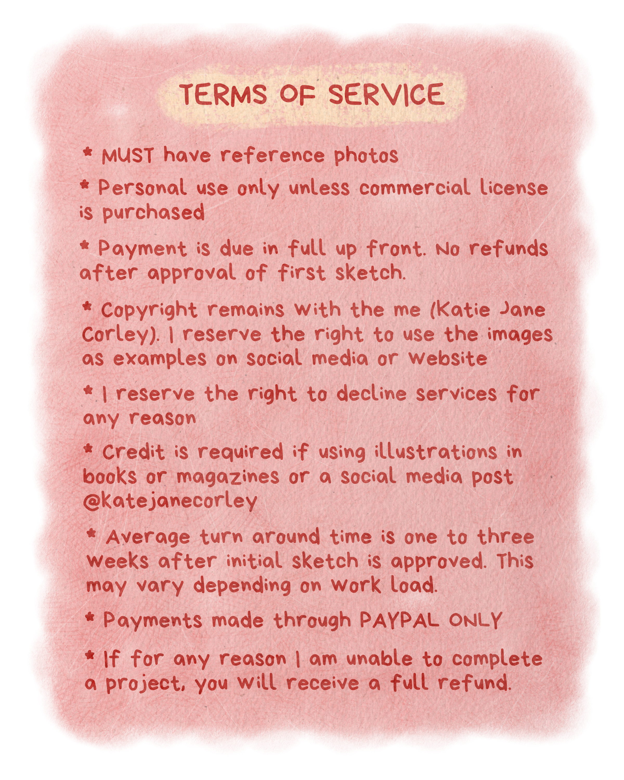 Terms of service, Christian artist Kate Jane Corley