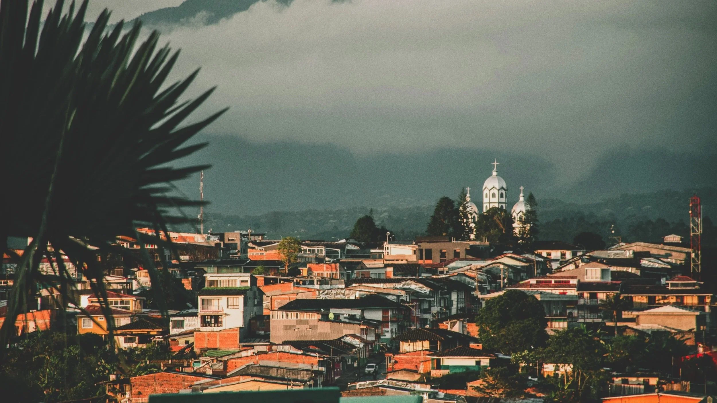 View of a city in Colombia on a cloudy day