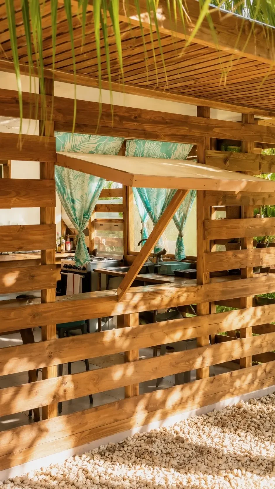 View of the kitchen from the patio in Rangiroa