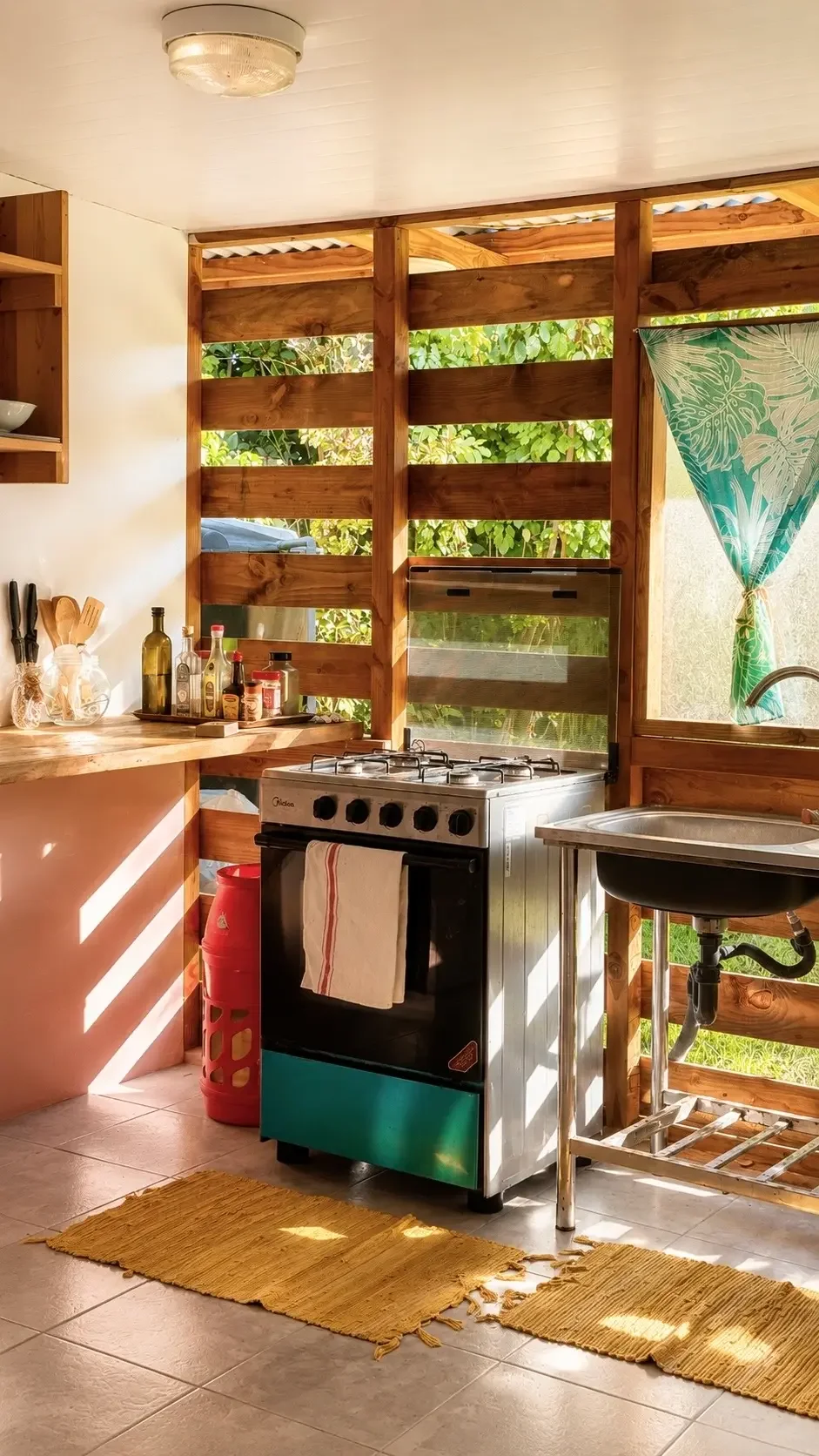 Spacious dorm kitchen at Kura Ora Guest House, Rangiroa
