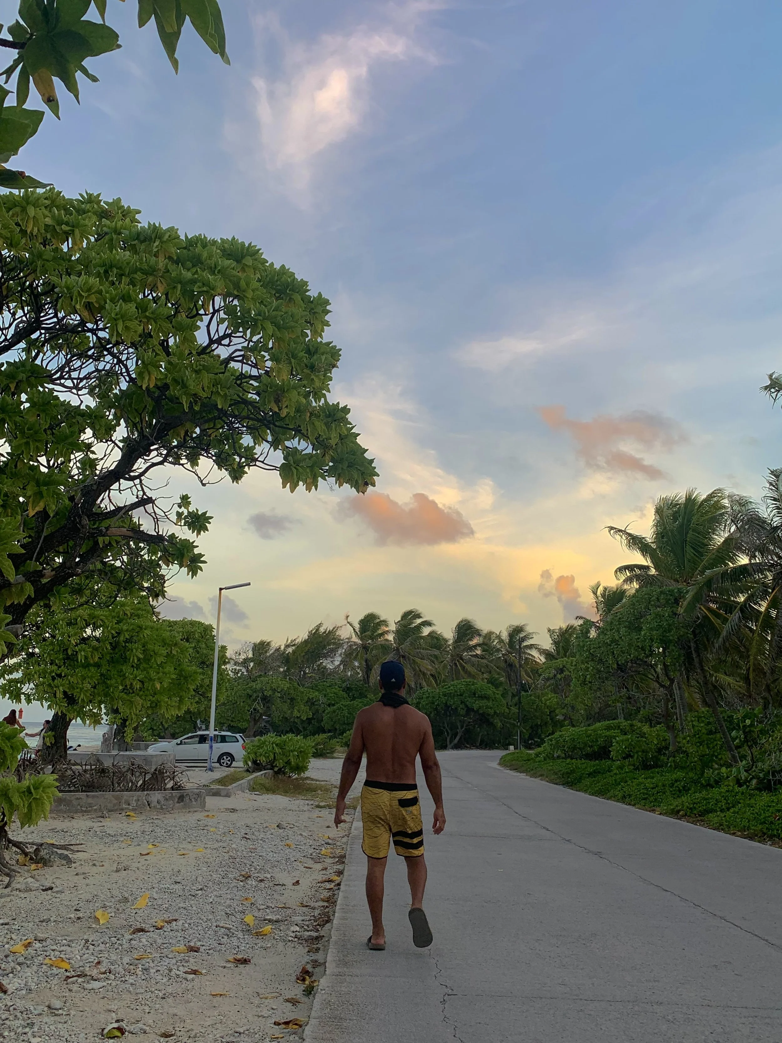 Scenic walk on the road to the dolphin pass in Rangiroa