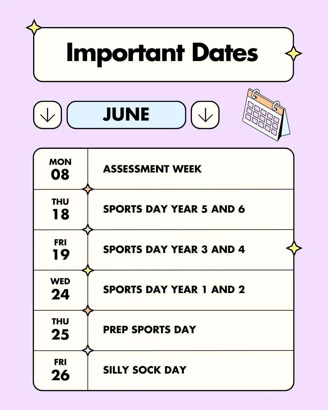 June is shaping up to be a busy month 💜📅
As always, please refer to the school newsletter for all event details and updates.