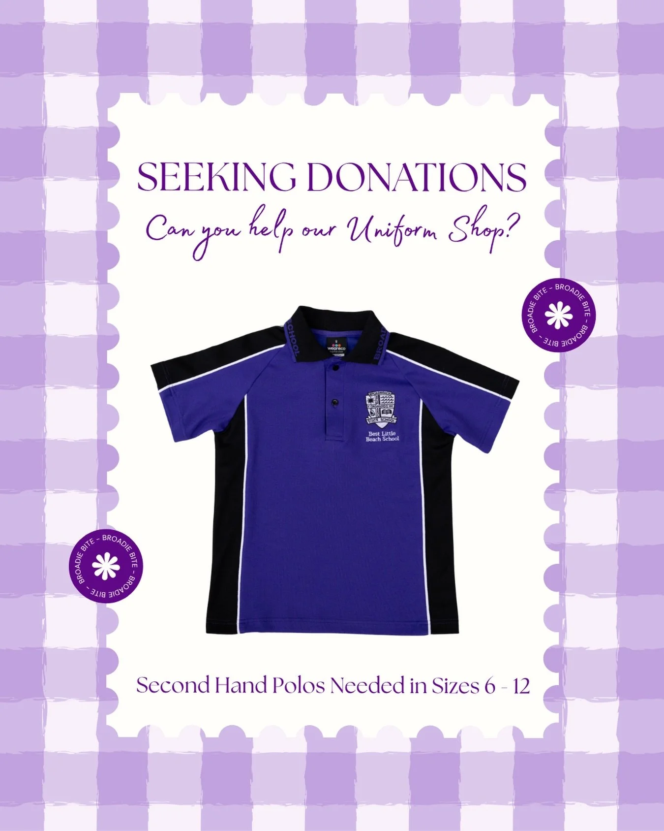 We are currently seeking secondhand polos in sizes 6 , 8 , 10 and 12. If you have any polos in good condition to donate these can be dropped off to the Uniform Shop. Funds raised from the resale of these go back to supporting our school.

Stock updat