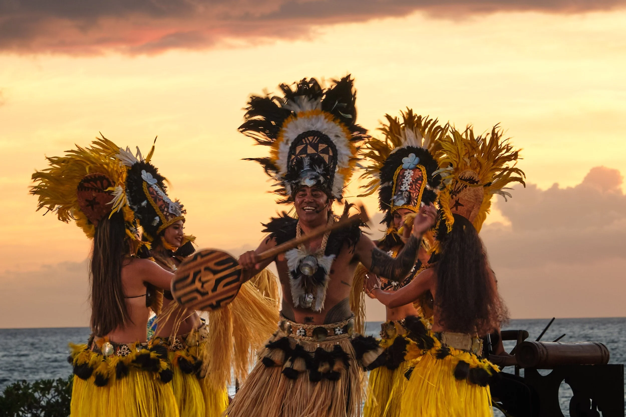 Dancers performing at the Andaz luau, Orange County