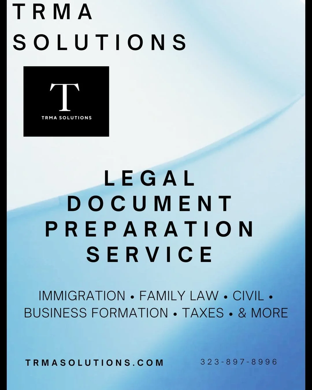 TRMA Solutions es su proveedor l&iacute;der en preparaci&oacute;n de documentos y consultas paralegales. Con mas de 10 a&ntilde;os de experiencia, nos esforzamos por brindarle un servicio compasivo y de calidad. TRMA Solutions tambien ofrece servicio