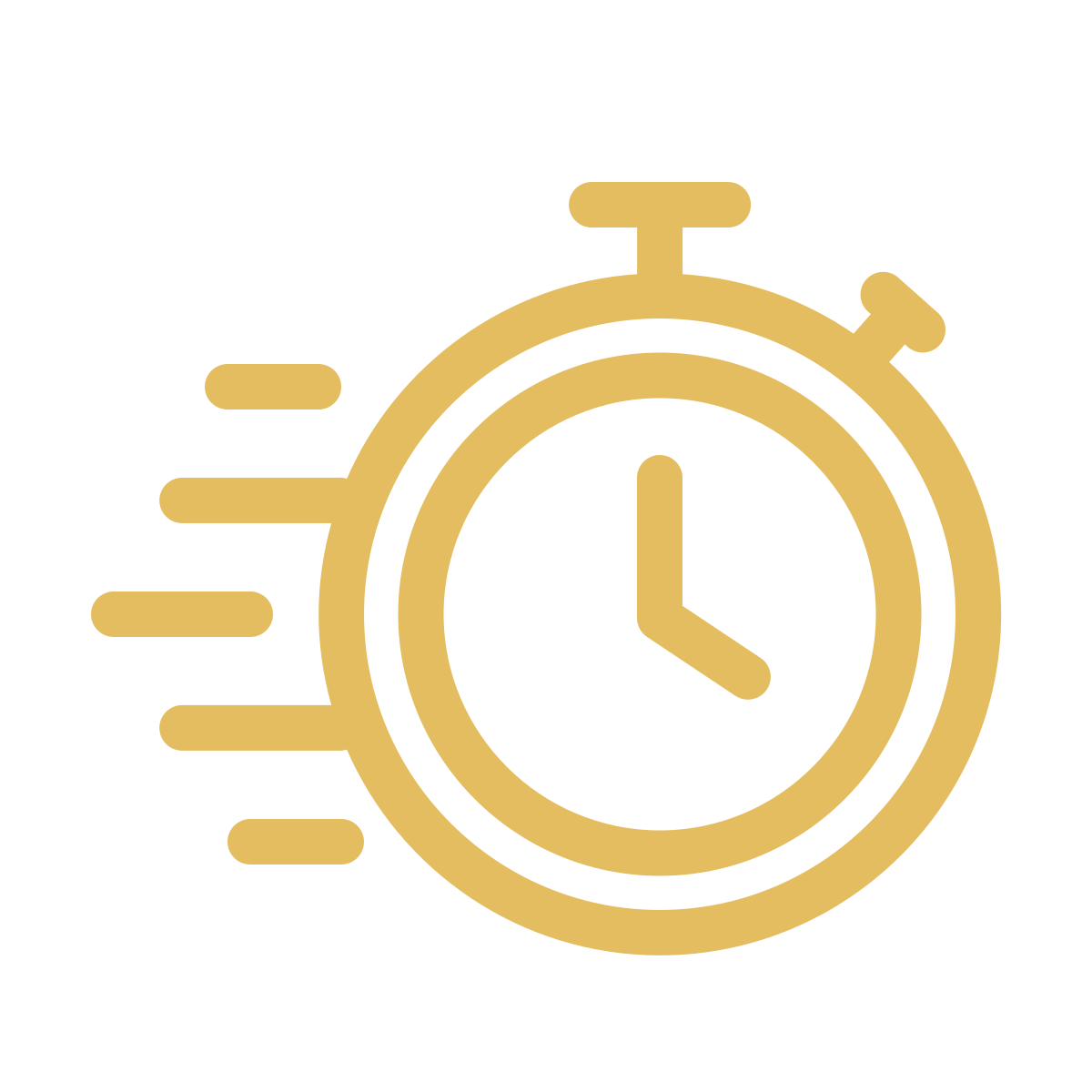 Gold stopwatch with motion lines indicating speed