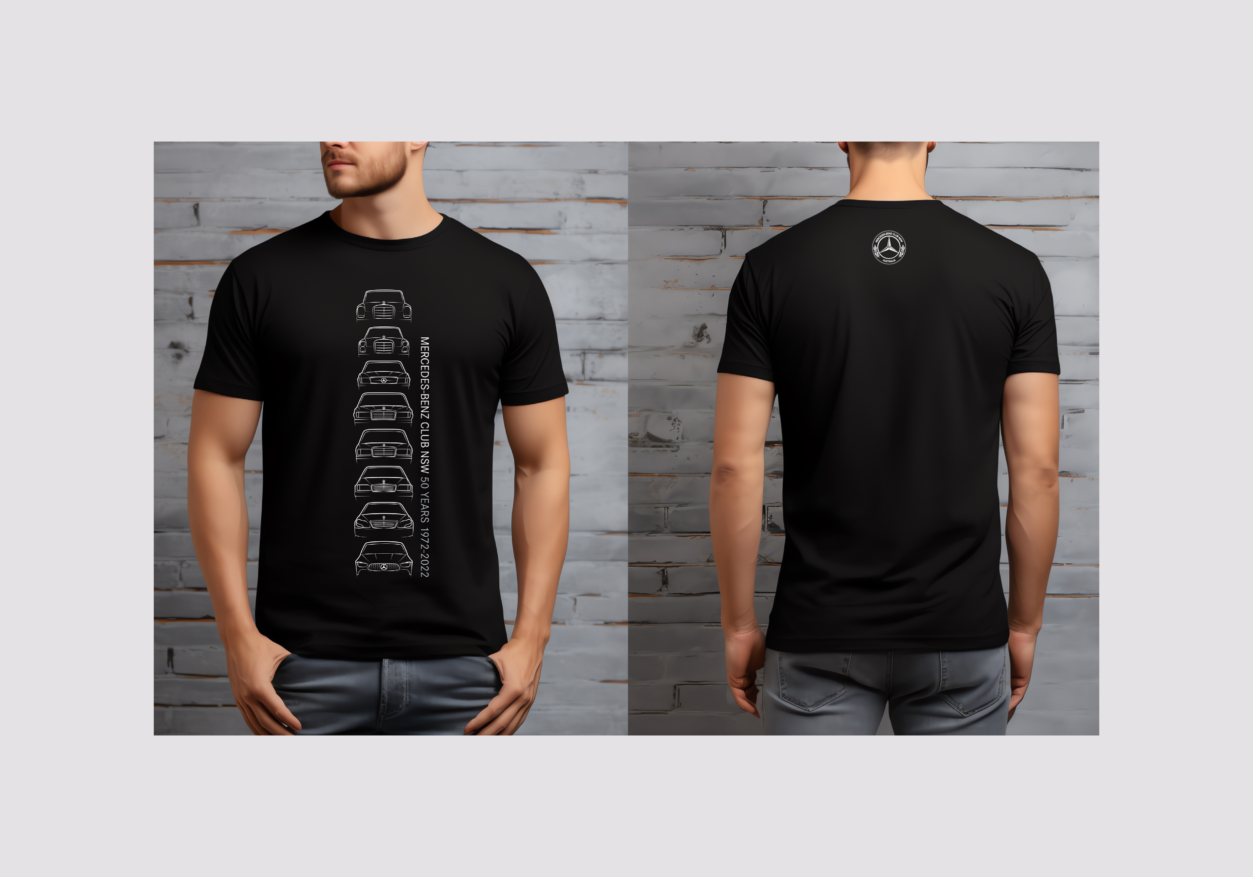 A clean, illustrative approach was used to celebrate the club’s 50th anniversary, showcasing the evolution of Mercedes-Benz designs from 1972 to 2022.