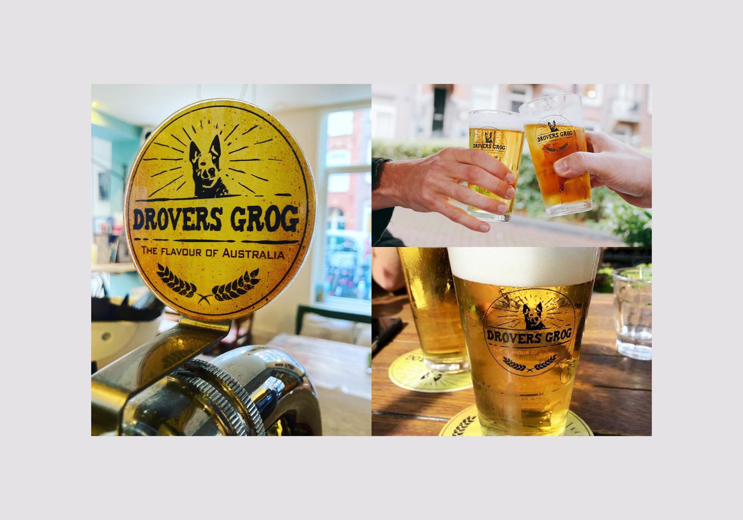 Drovers Grog branding is featured throughout the venues, from beer taps and glassware to coasters and t-shirts, reinforcing its role as a signature offering and strengthening its connection to the brand.