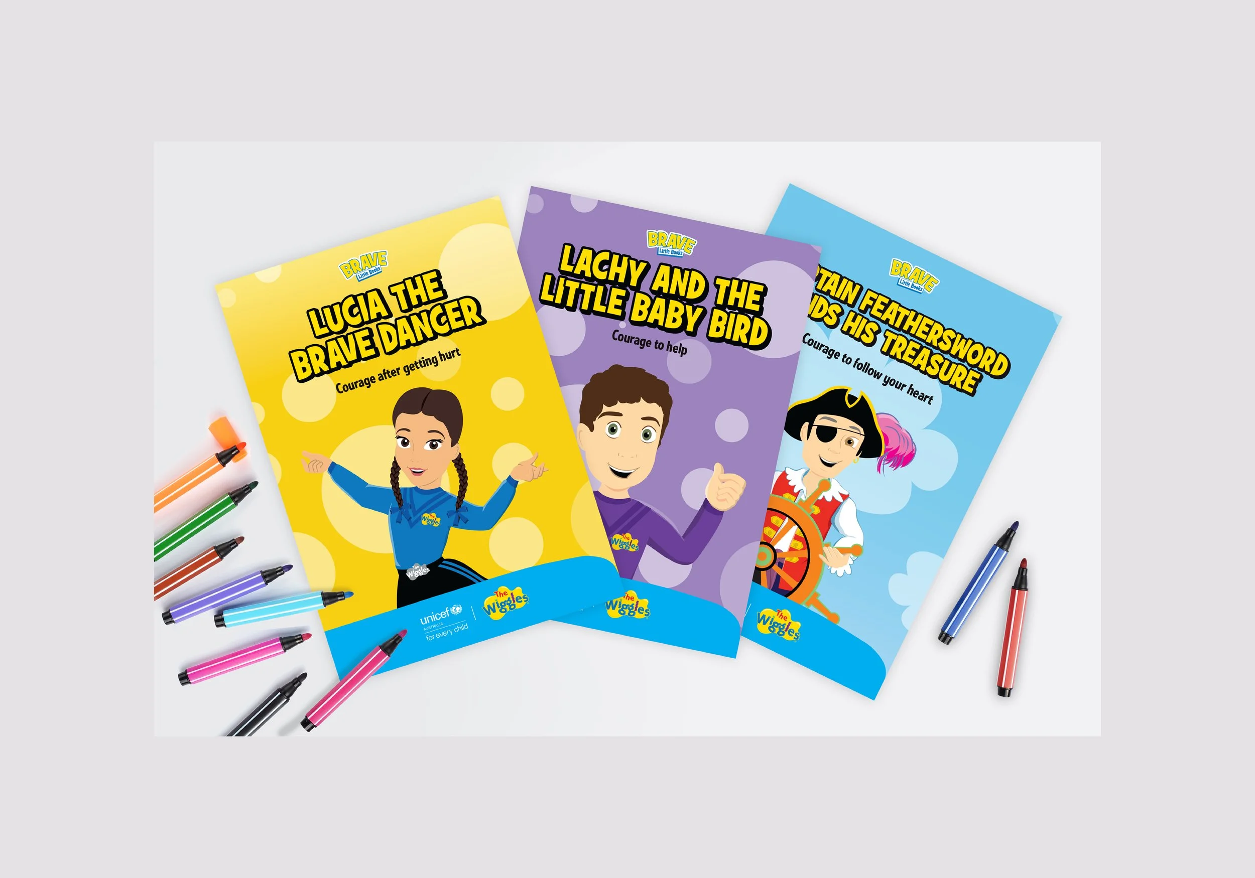 Online social ads and print collateral developed for the UNICEF/The Wiggles Brave Little Books campaign.

