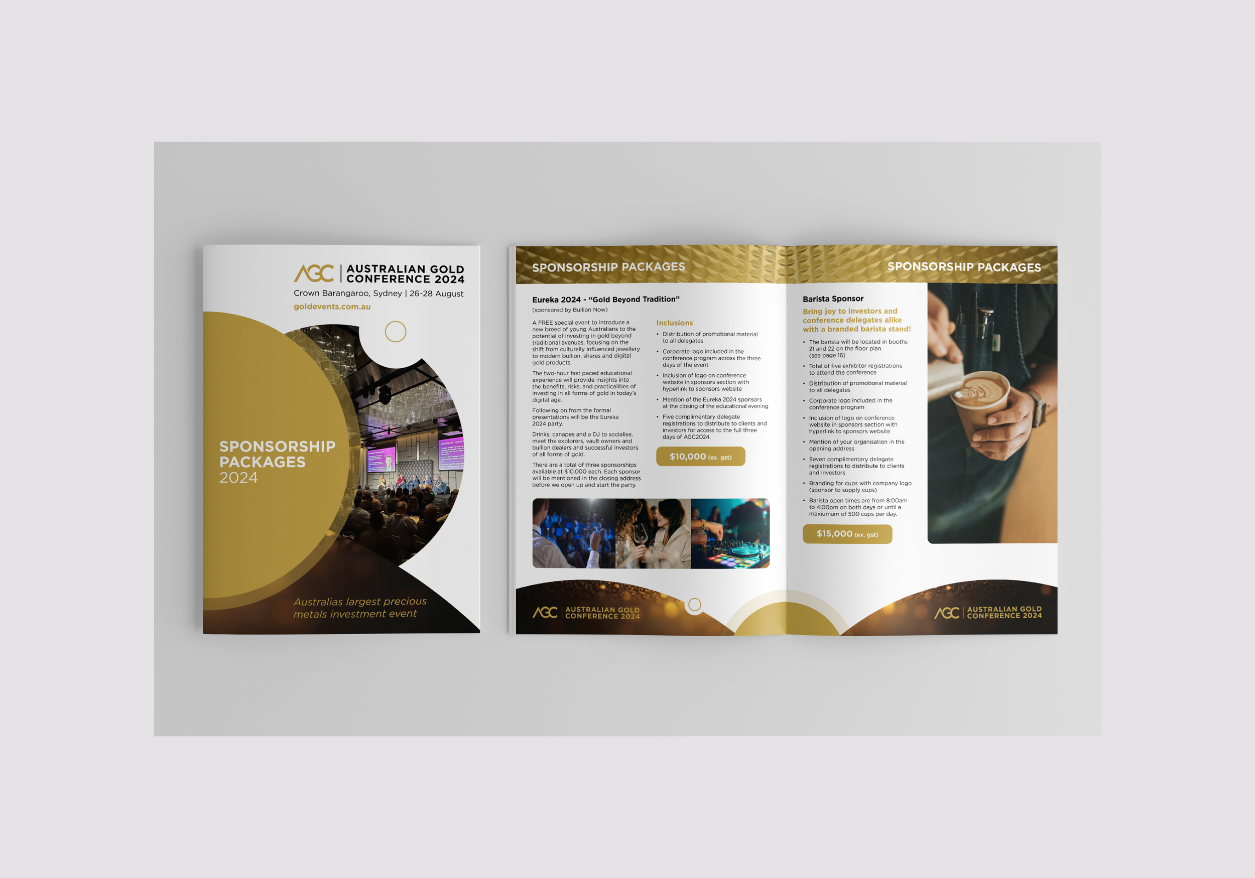 Multiple print assets were created for the conference, including a sponsorship brochure, agenda, nametags, lanyards, flyers, and pull-up banners.