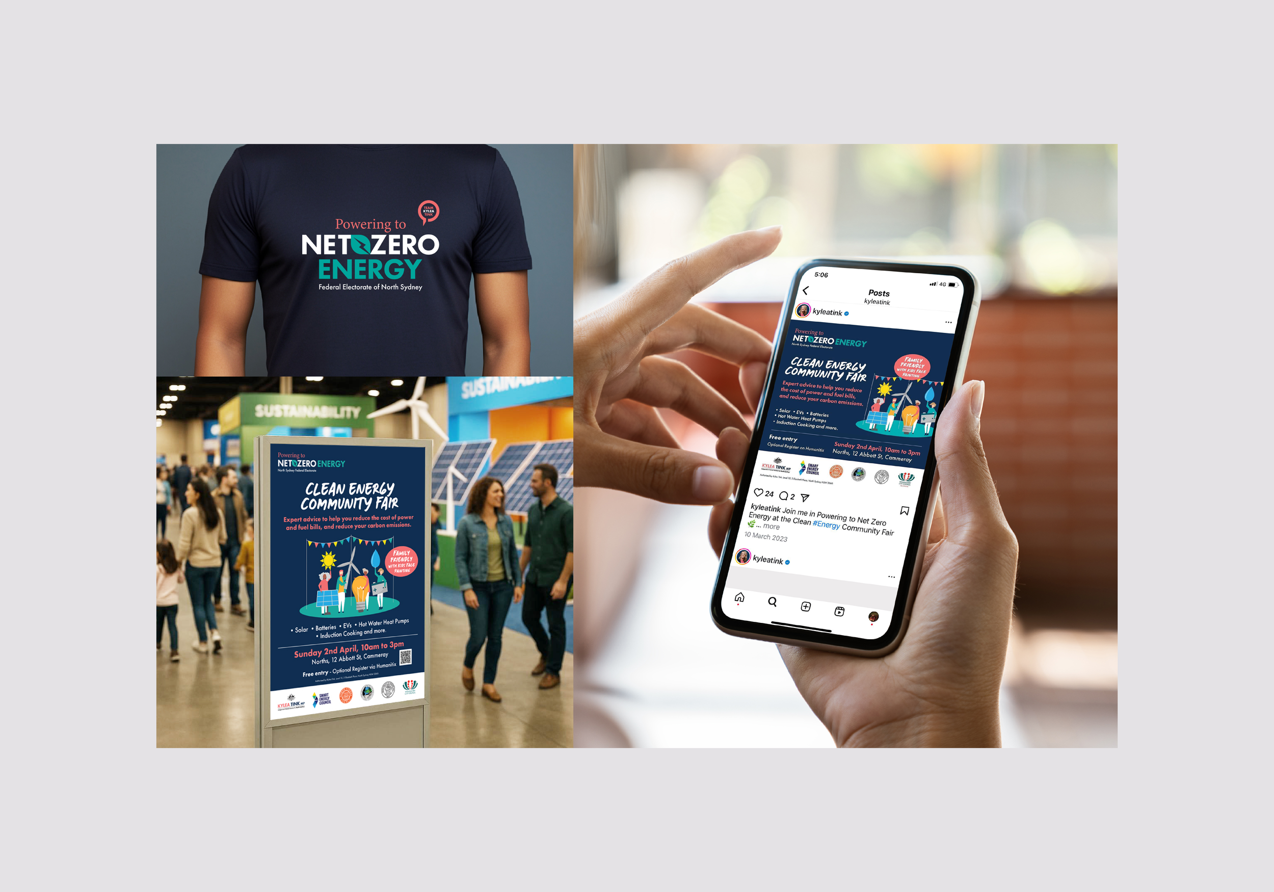Branding and event design developed for the Powering to Net Zero initiative in North Sydney.