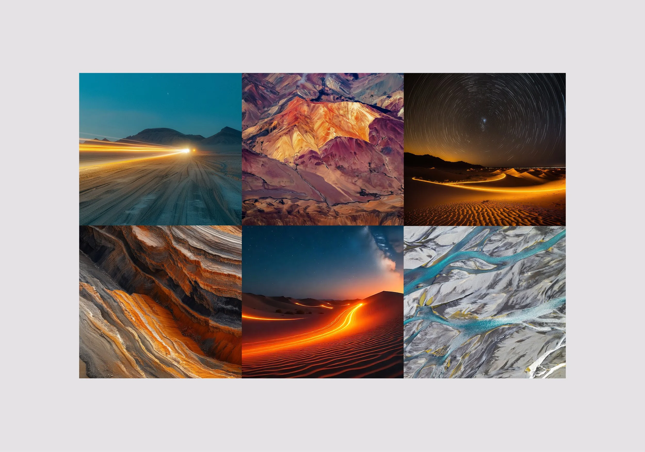 By using macro landscape photography, the brand breaks away from conventional industry visuals such as trucks and mine sites. These shots are mixed with innovative imagery, like light beams sweeping across vast terrains, to symbolise Flagship Mineral