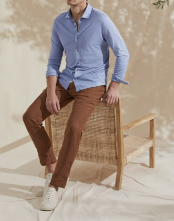 Example outfit for men Blue shirt with brown pants