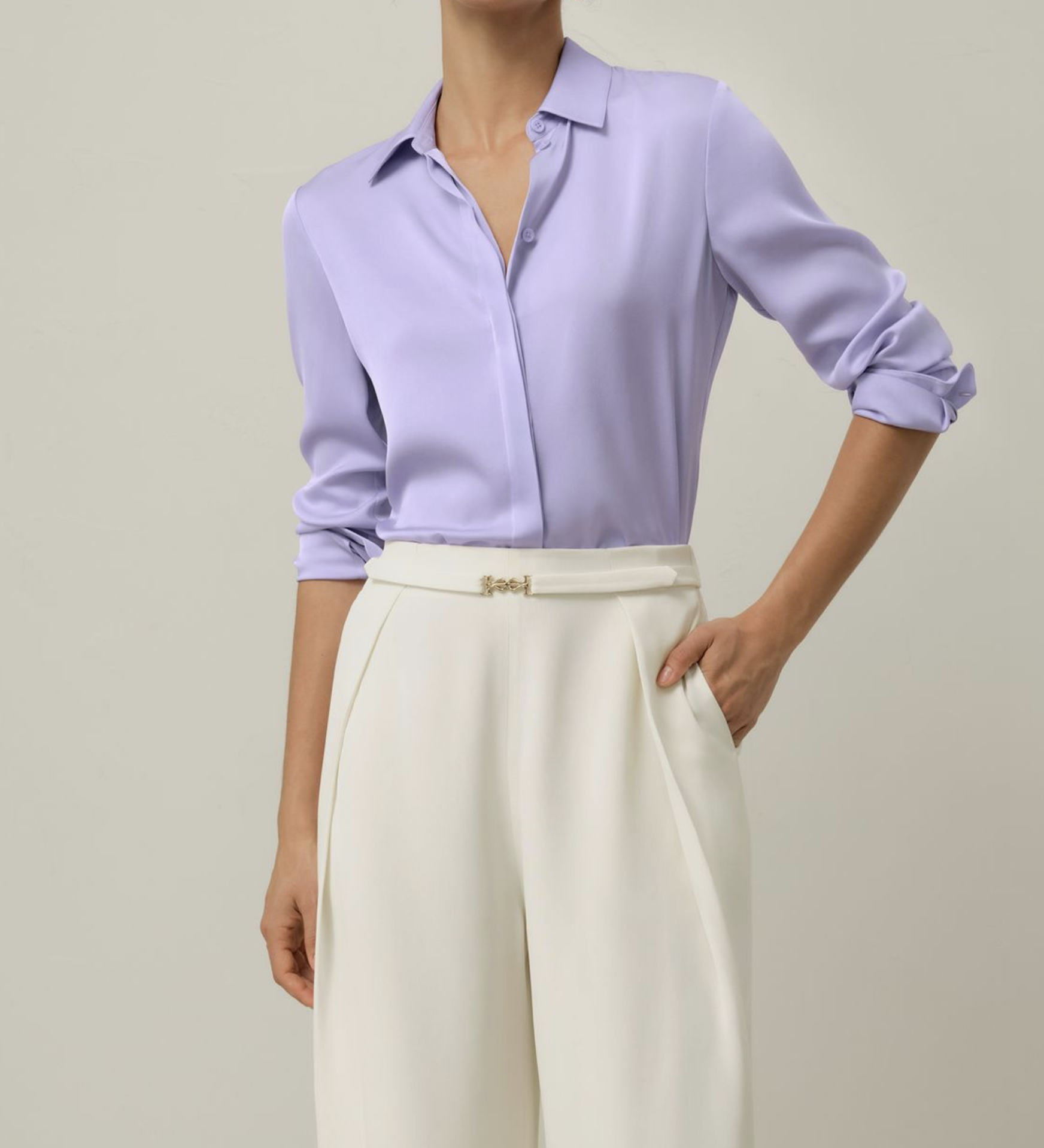 Example outfit Lavender shirt, white pants