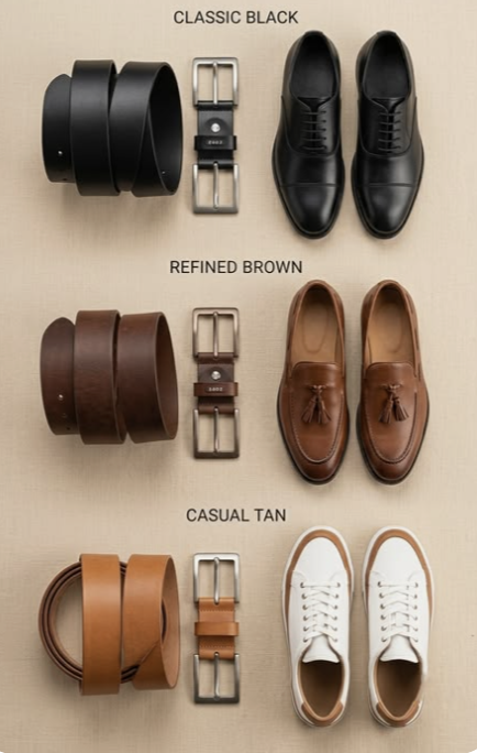 Example accessories for men matching shoes and belt
