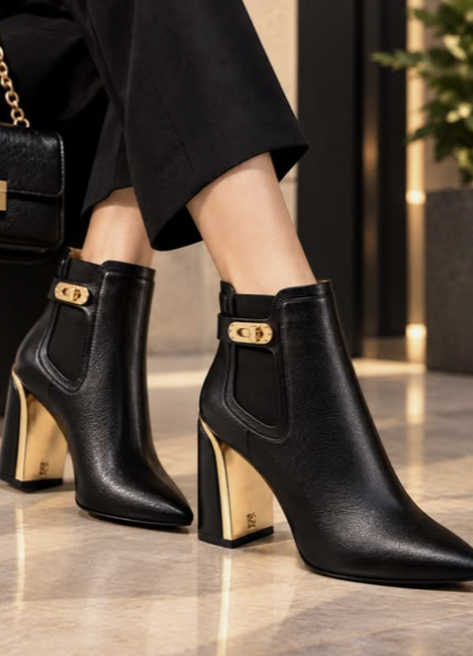 example outfit, black leather boots