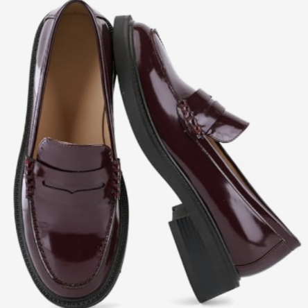 Example outfit, burgundy patent leather loafers