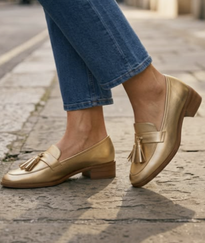 Gold color loafers