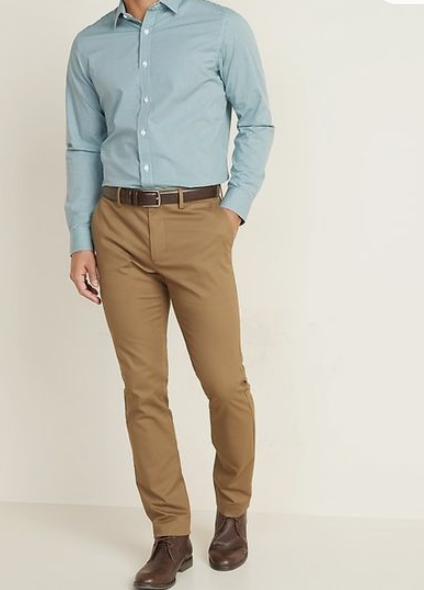 example outfit for men teal shirt brown pants