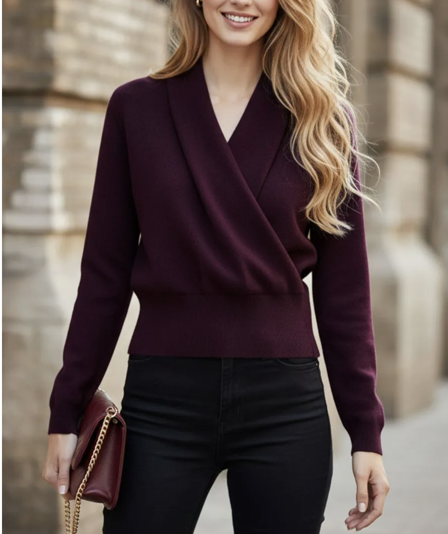 Example outfit Maroon Knit sweater with black pants