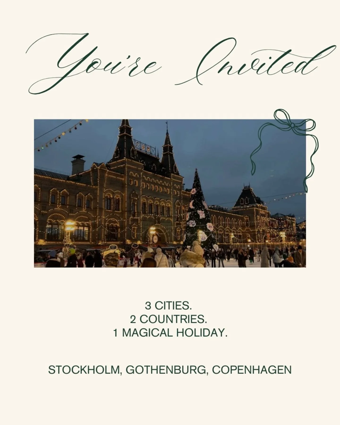 We are hosting our first girls getaway!&nbsp;🎄❄️😍
Join us&nbsp;December 12-14, as we embark on a 3 day, 2 night Christmas Market tour through Scandinavia!

Think: twinkling lights, sipping gl&ouml;gg, girl chats, ice skating, Christmas markets and 
