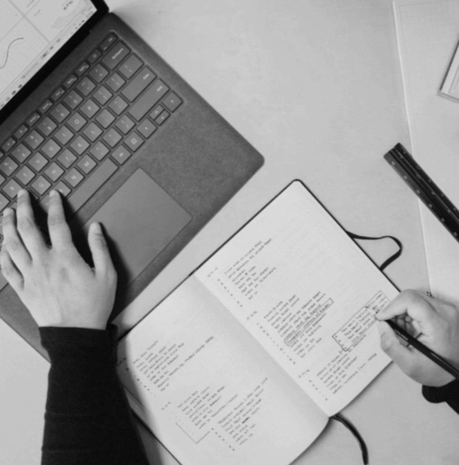 A image of a Pc and a note pad with a custome plan