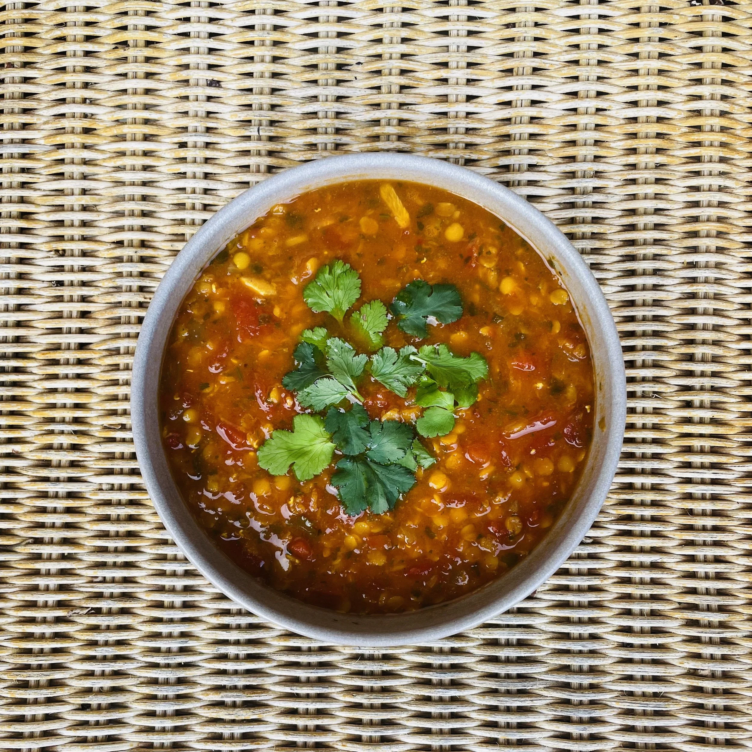 Curried tomato, lentil & coconut soup