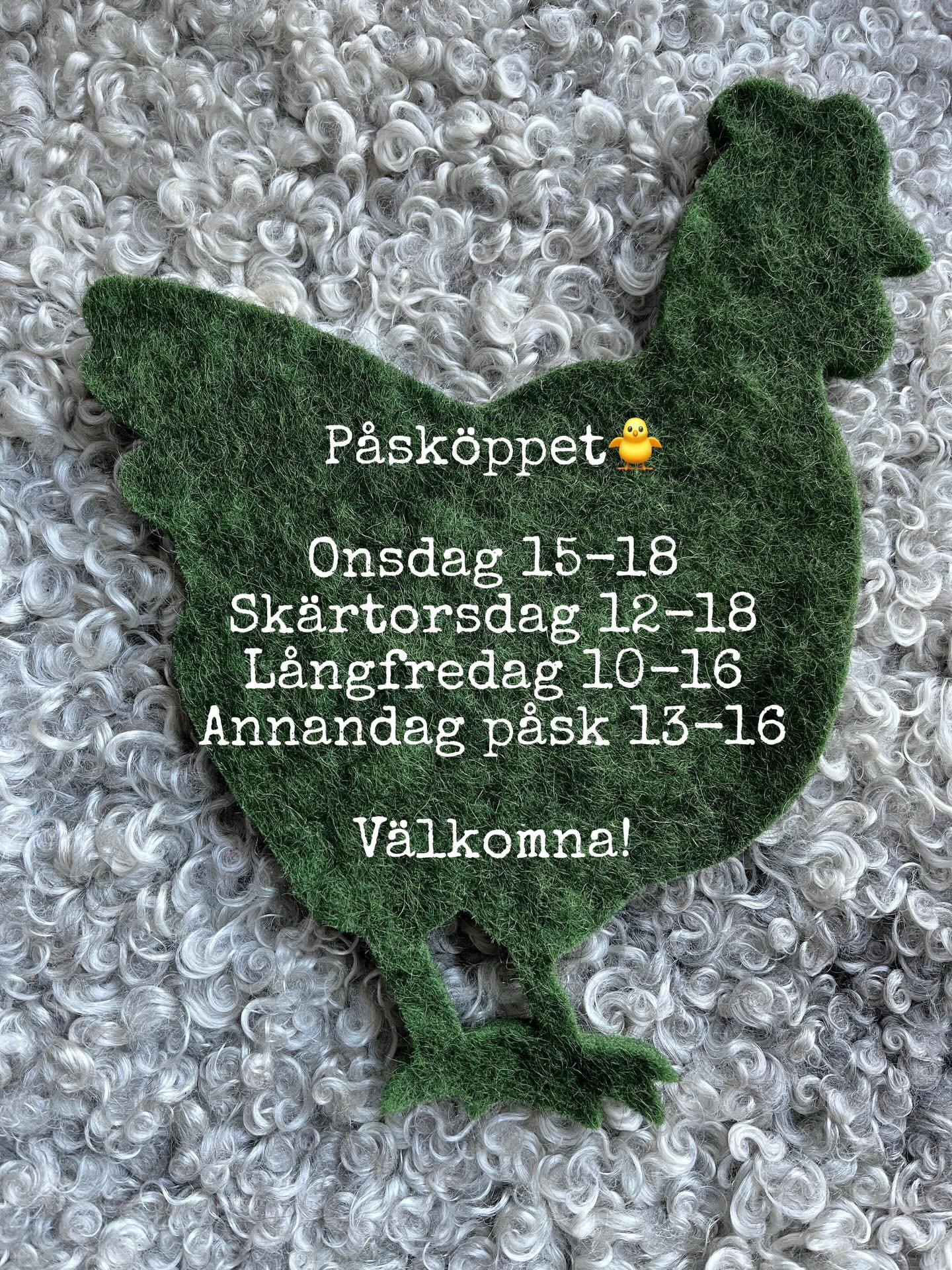 Under p&aring;skhelgen blir det &auml;ndrade &ouml;ppettider🐥
V&auml;lkomna att g&ouml;ra en utflykt!

&Ouml;nskar alla Glad P&aring;sk 🐣