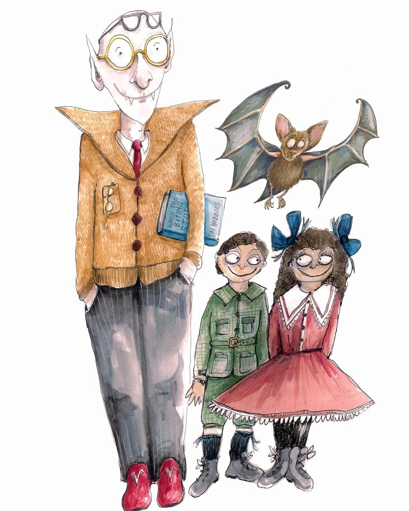 Percy, Isabelle, Edith the Bossy Bat and the count, a retired vampire